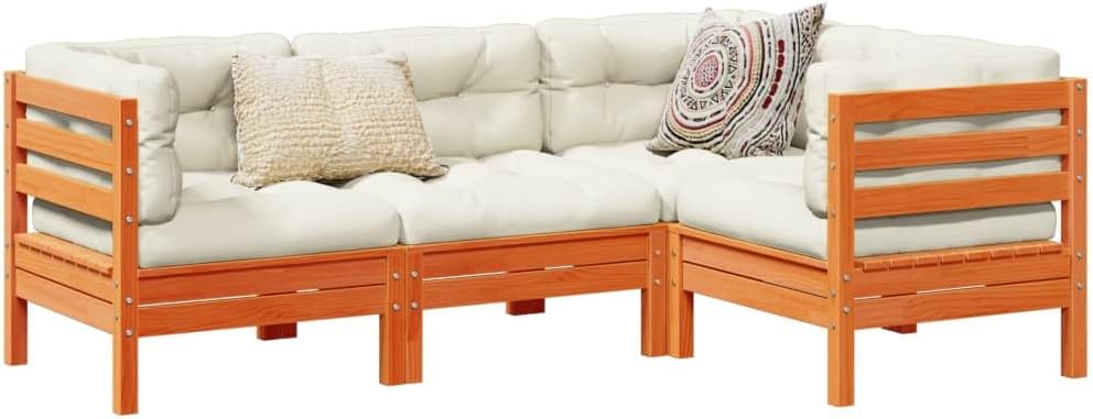 Furniture Sets 4 Piece Patio Sofa Set with Cushions Wax Brown Solid Wood Pine,Modular Patio Sofa Set with Cushions for Comfortable Outdoor Relaxation Garden Conversation Sets