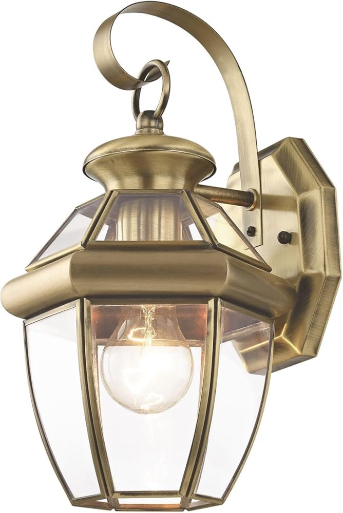 Livex Lighting 2051-01 Monterey 1 Light Outdoor Antique Brass Finish Solid Brass Wall Lantern with Clear Beveled Glass