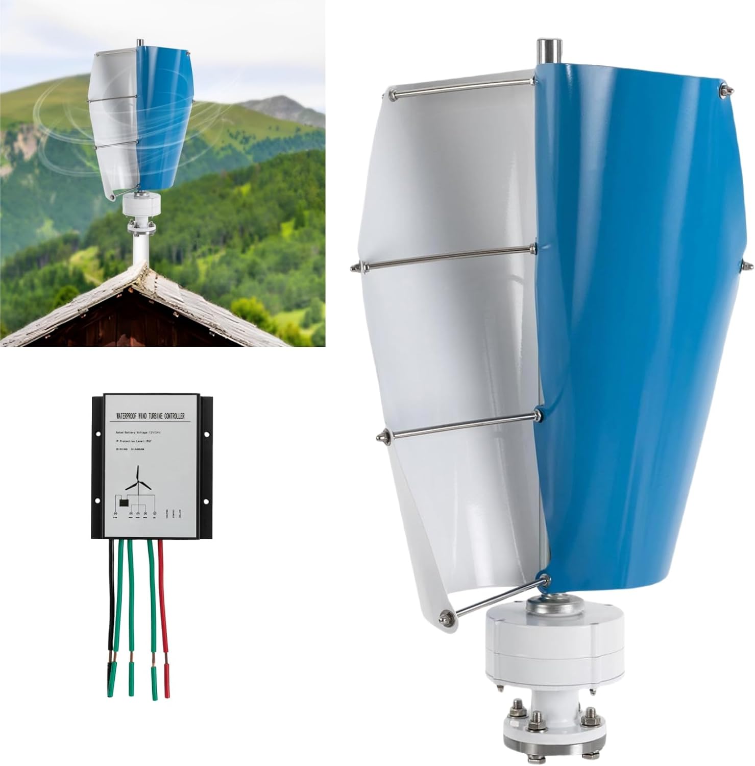 Wind Turbine, 12V 500W Vertical Axis Wind Turbine Generator with Controller, Wind Turbine Power Generation Low Noise Home Windmill Kit for Home, Boats, Street Lighting