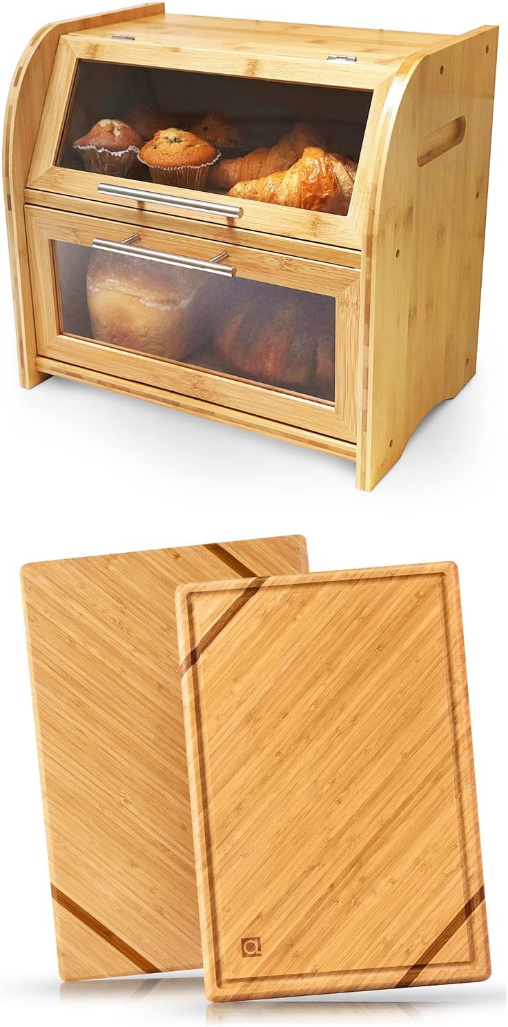 Apace Living Arise Bamboo Bread Box + Bamboo Cutting Board XL
