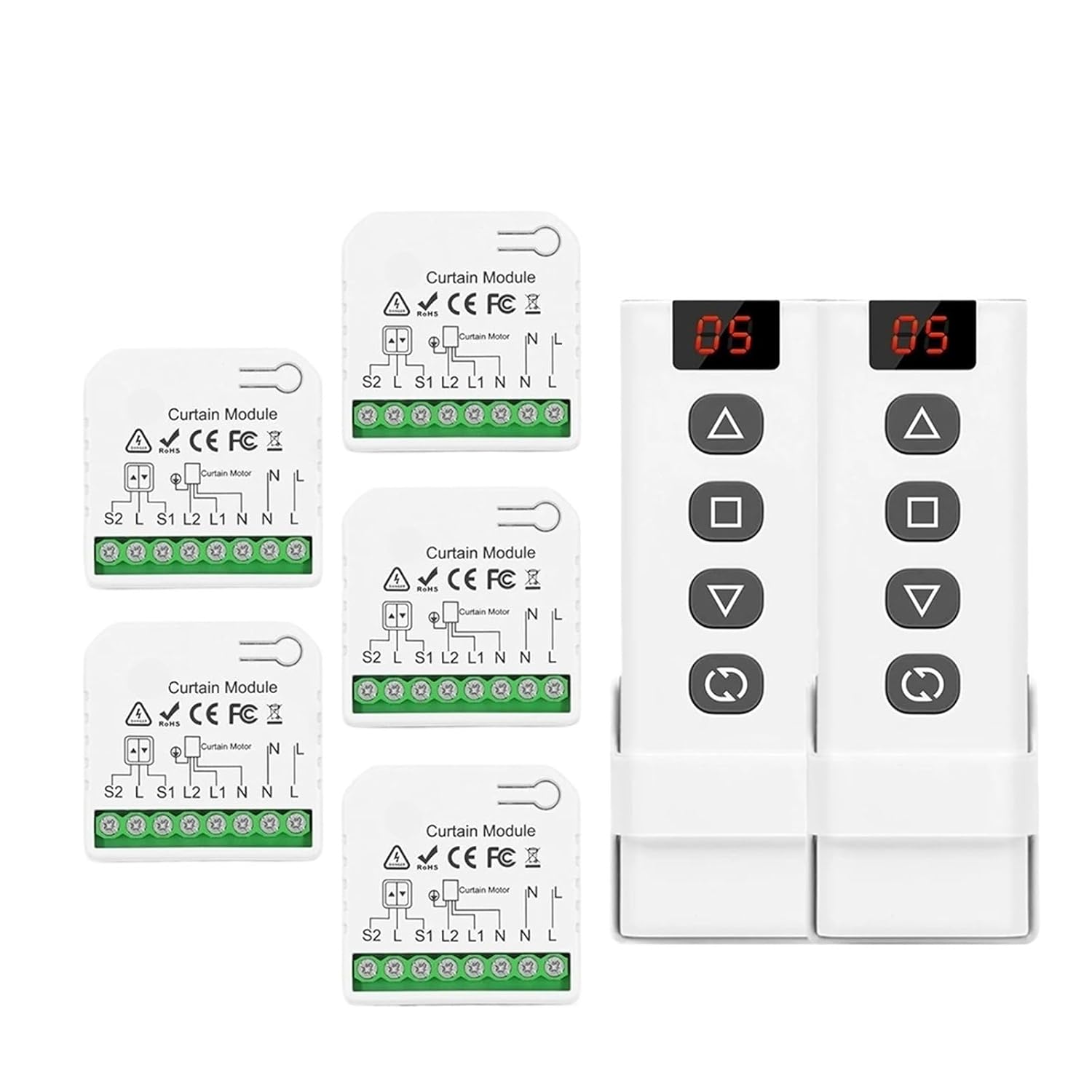 Roller Curtain Remote Control Switch and 5-in-1 Transmitter 110V 220V Module(5Receiver 2R-5CH)