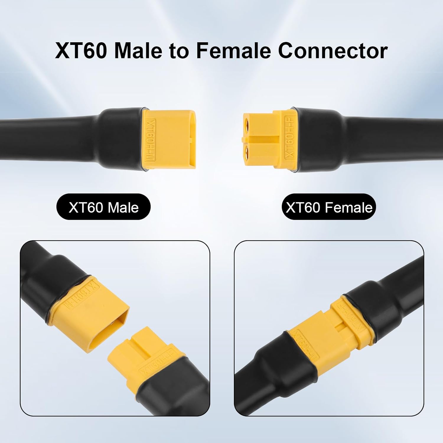 XT60 Extension Cable 40FT, 10AWG Tinned Copper Wire with XT60 Male to Female Connectors, Heavy-Duty Power Cord for RC Models, Drone, and Solar Applications