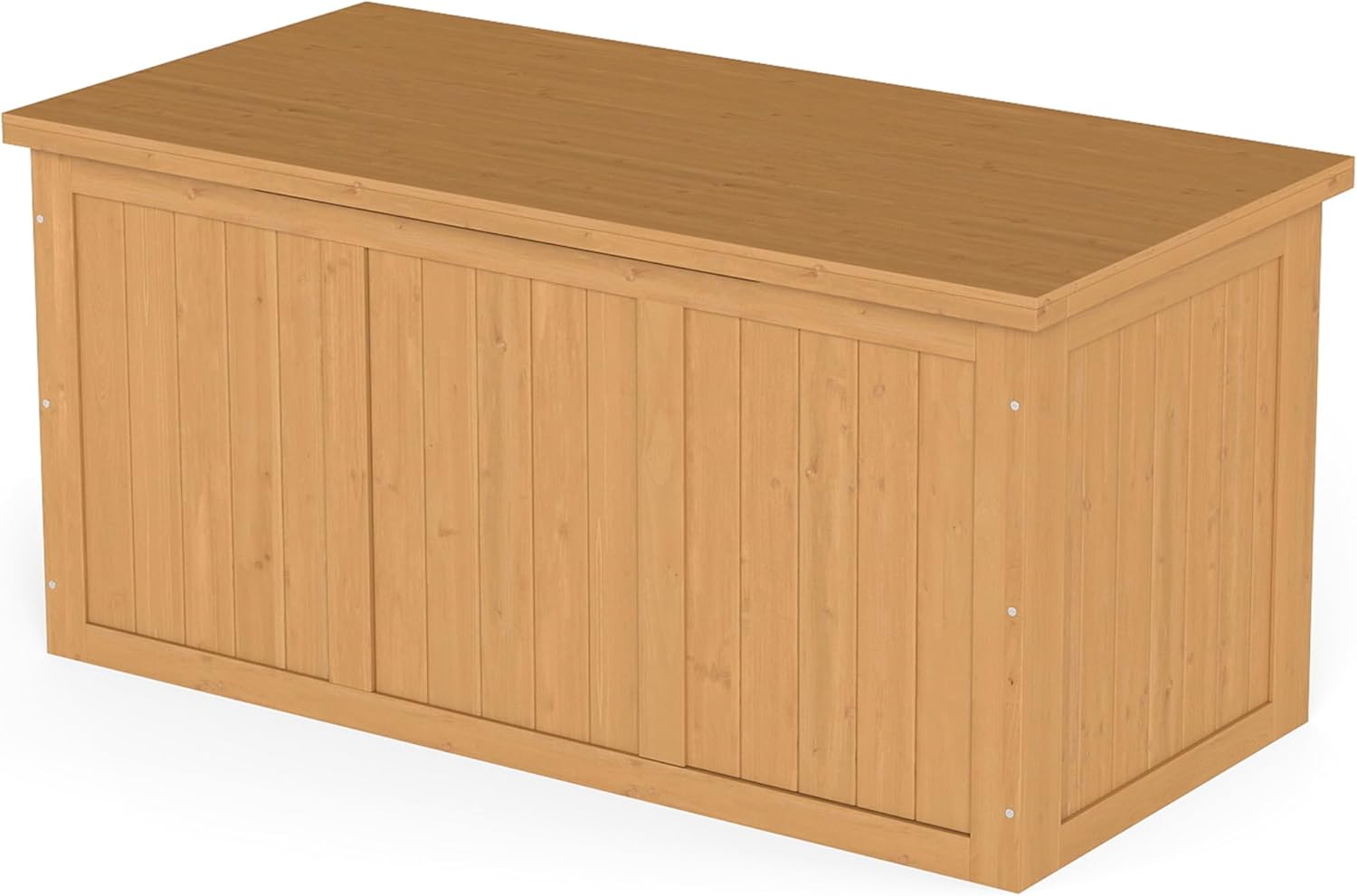 67 Gallon Deck Box with Seat & Table Top - Outdoor Wooden Storage Bench, Weather-Resistant Fir Wood for Patio Cushions, Pool Toys, Garden Tools (Light Brown)