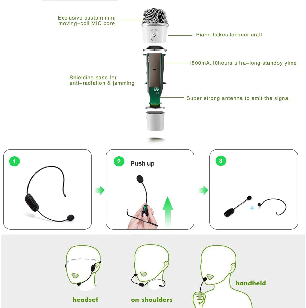 W WINBRIDGE S92 Pro Portable PA System -25W Bluetooth Speaker with Dual Wireless Microphones, Wireless Voice Amplifier with Headset Mic and Handheld Mic for Presentations, Teaching, Karaoke