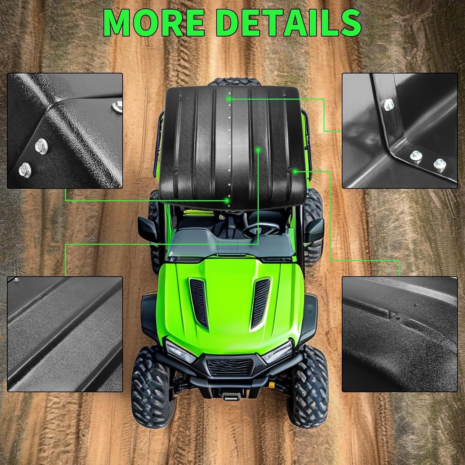 HECASA Hard Roof Top Compatible with 2005-2024 Kawasaki Mule 600 610 SX 4X4 Top Roof Replace for KAF600-005B Black UTV Accessories