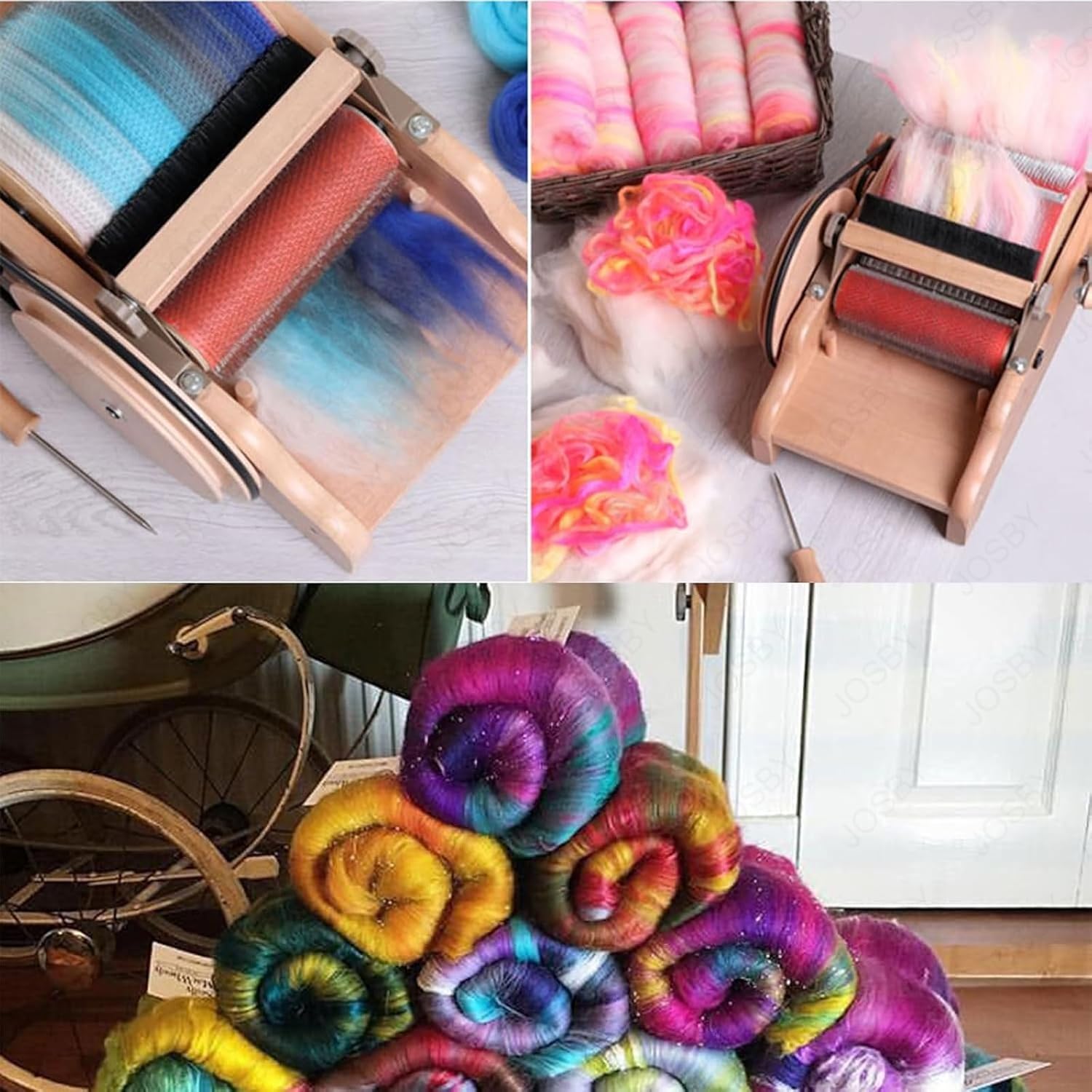 Manual Wool Drum Carder, Wool Fiber Carding Machine, Wool Blending Board Carding Brush Set, Adjustable Roller Gap