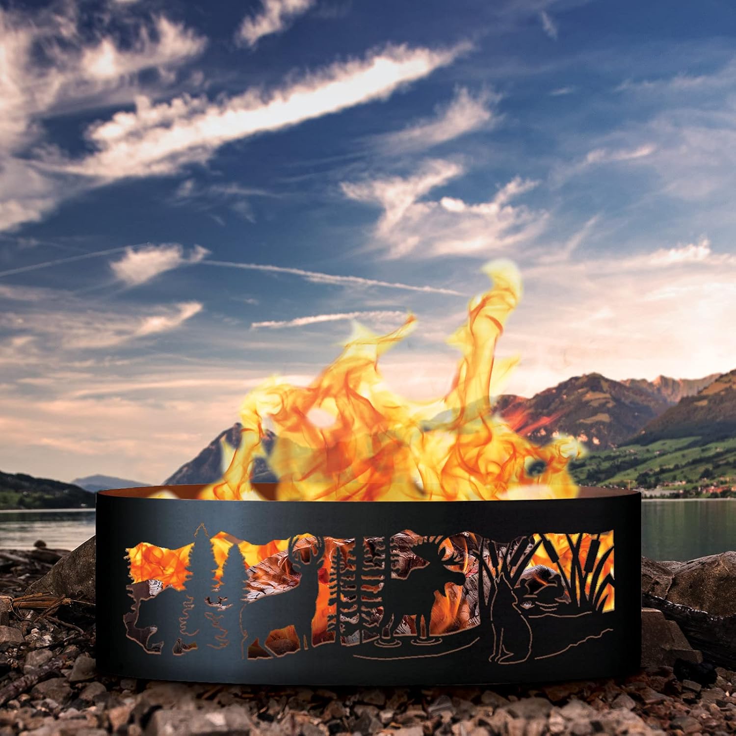 PD Metals MG00937-FP Moonlight Gathering Unpainted 12 in. Tall 37 in. Diameter Outdoor Fire Ring with Fire Poker - 37 x 37 x 12 in. - Rustic Black Color