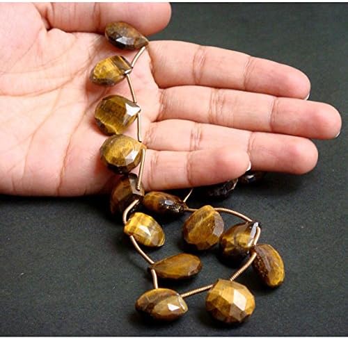 1 Strand Natural Tigers Eye Briolette - 13-15mm Faceted Heart Shaped Briolettes 6