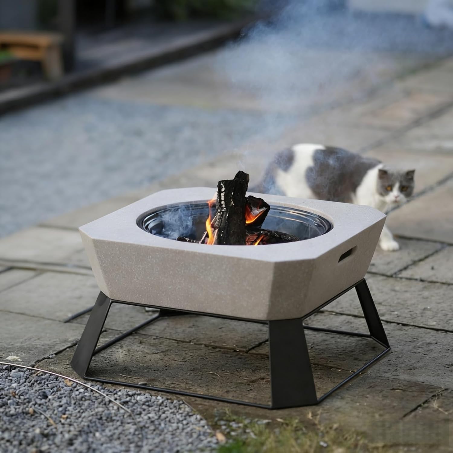 Fire Pits for Outside Wood Burning with Grill,Outdoor Round Firepit with Fire Poker,Spark Screen,2-in-1 Fire Pit for for Bonfire,Patio,Backyard,Garden,Picnic (Grey, 24.41 inch)