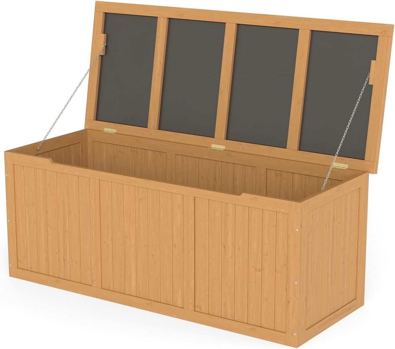 Donext 112 Gallon Wooden Deck Box, Solid Wood Outdoor Storage Chest,Modern Deck Box with Seat Lid for Patio, Garden Organization(Light Brown)