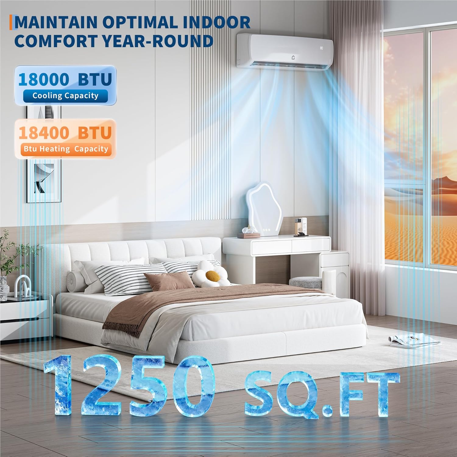 18000BTU Mini Split Air Conditioner & Heater, 19 SEER2 208-230V Inverter Heating and Cooling Up to 1250 Sq. Ft, Ductless Split AC Unit System with Heat Pump & 9.8Ft Installation Kit