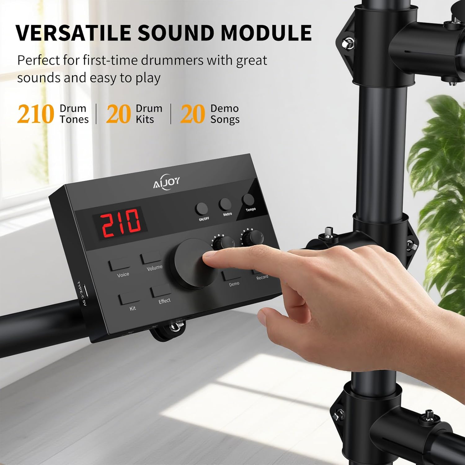 AiJoy Electric Drum Set for Beginners with 210 Sounds, 4 Quiet Drum Pads, 10'' Cymbals, Electronic Drum Kit with Headphones, 2 Pedals, Throne, Sticks, Gifts for Kids Adults (ADD15)