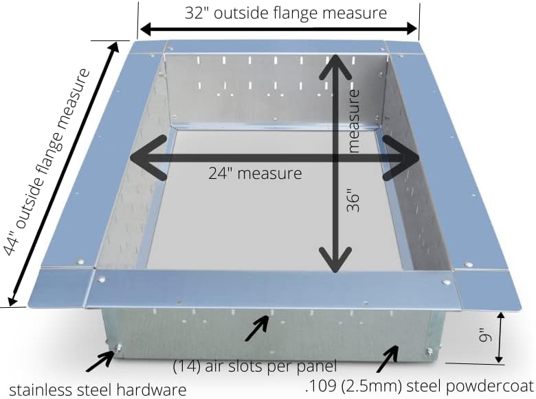 Firebuggz Heavy Duty Stainless Steel Fire Pit Ring Insert for Outdoors - 24”x 36” Rectagular Insert, 32”x 44” Outside Flange, 9