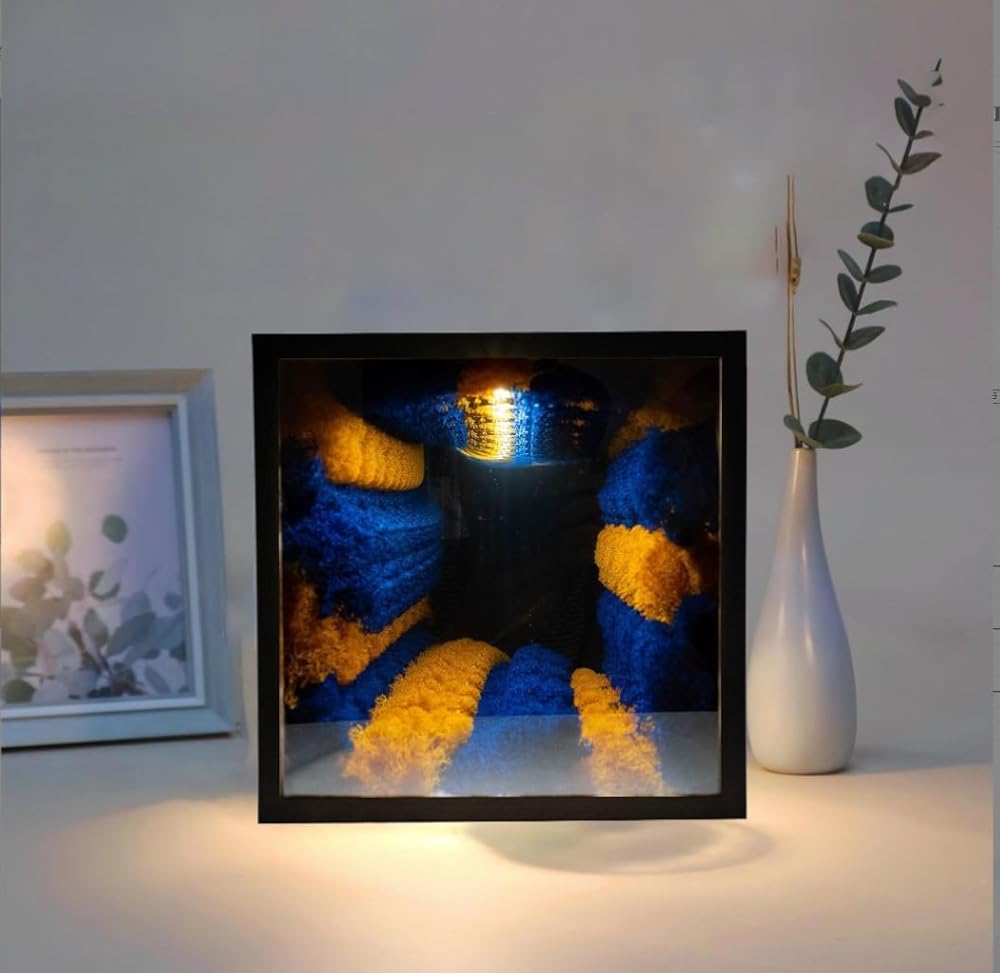 Small Infinity Tunnel Mirror Light Moss, Wall Art Light, Unique Tabletop Desktop Lamp, for Garage Gaming Sensory Room Decor (Color : B)