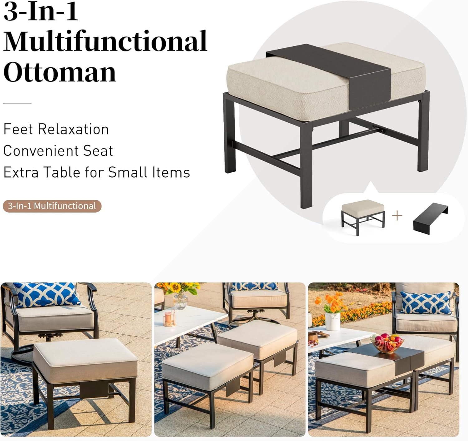 Patio Furniture Set with Firepit Table, Metal Outdoor Patio Furniture, 2 Swivel Chairs, 3 Seater Sofa, 2 Ottomans with 5.75