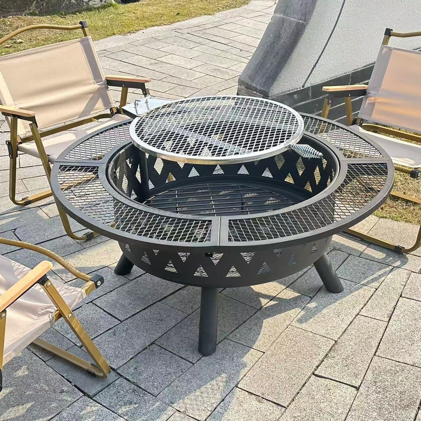 39 inch fire Pit, Outdoor Wood Burning Barbecue Pit Bowl, Steel Round Table for Picnic on Backyard Campfire Patio