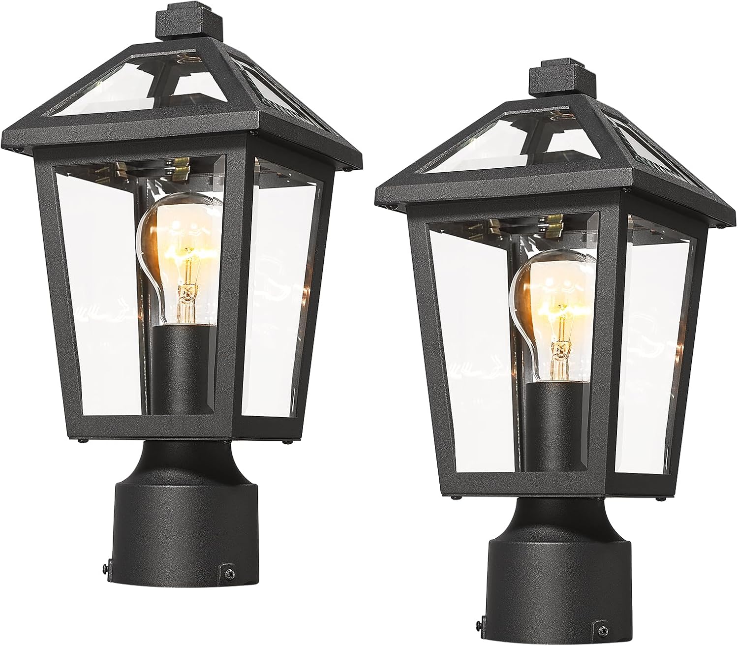 Outdoor Post Lights Fixtures, Lamp Post Light Fixture Black Finish, Waterproof and Anti-Rust Aluminum Pillar Outside Lighting for Walkway, Driveway, Patio, Porch, 7H1P-2PK BK