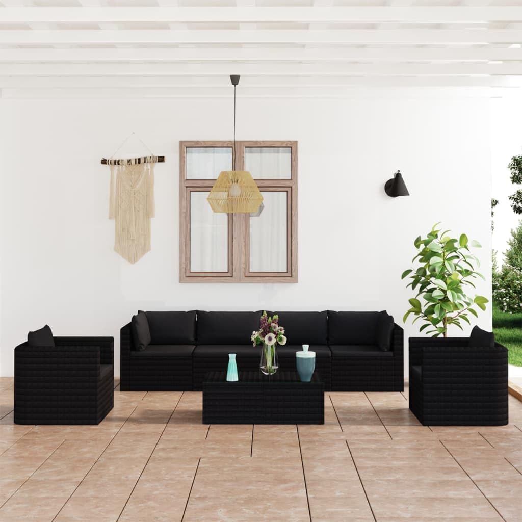 Furniture Sets 7 Piece Patio Lounge Set with Cushions Poly Rattan Black,Premium Outdoor Lounge Set for Relaxation and Comfort Garden Conversation Sets