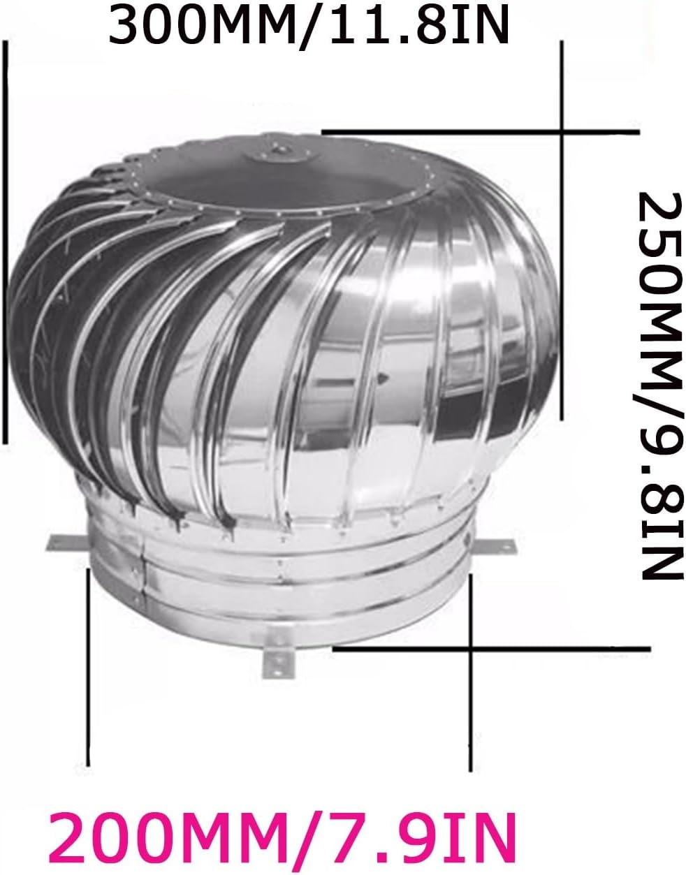 Wind Turbine, Dome Ventilator, Cap Vent Round, Stainless Steel Exhaust Cap, Wind Turbines Air Vents, Internally Braced Wind Turbine, DIY Easy Vent Hookup Kit, for Ventilation and Exhaust