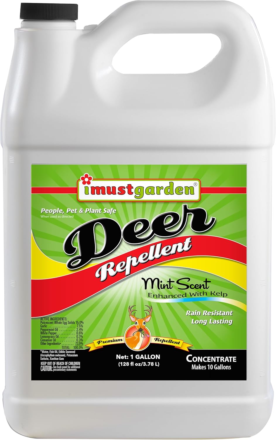 I Must Garden Deer Repellent Concentrate – 1 Gallon: Mint Scent Deer Spray for Plants – Natural Ingredients - Makes 10 Gallons, Covers 40,000 sq. ft.