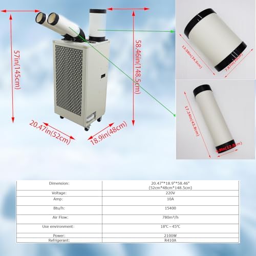 220V Industrial Air Conditioner 780m³/h Spot Cooler Commercial Portable Mobile Air Conditioner, 15400BTU/H 2100W
