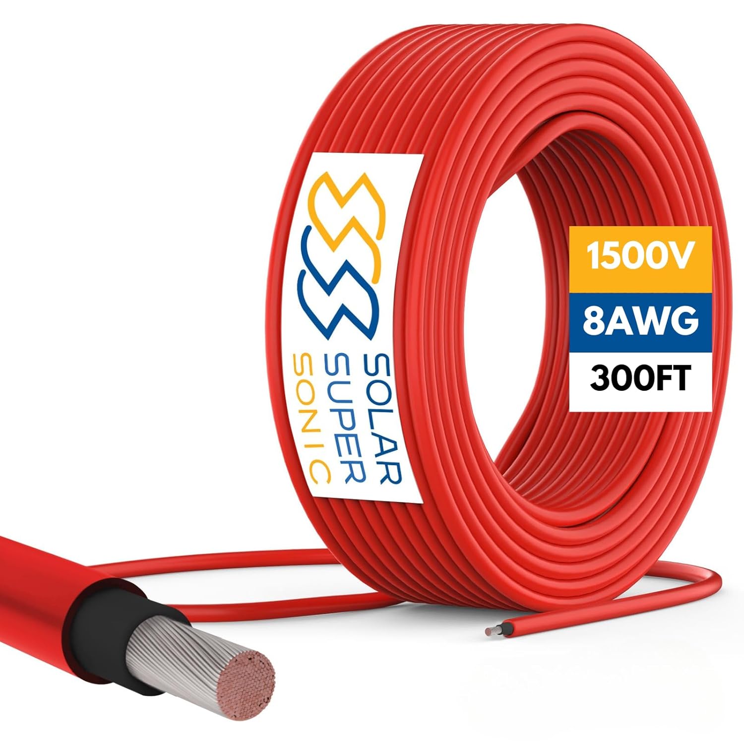 1500V High-Voltage PV Wire - 300FT, 8AWG - Outdoor Waterproof UV Resistant - Tinned Copper Cable for Solar Panel Extension & Solar Wire Systemes - 8AWG / 10AWG / 12AWG - Black and Red (Red, 8 AWG)