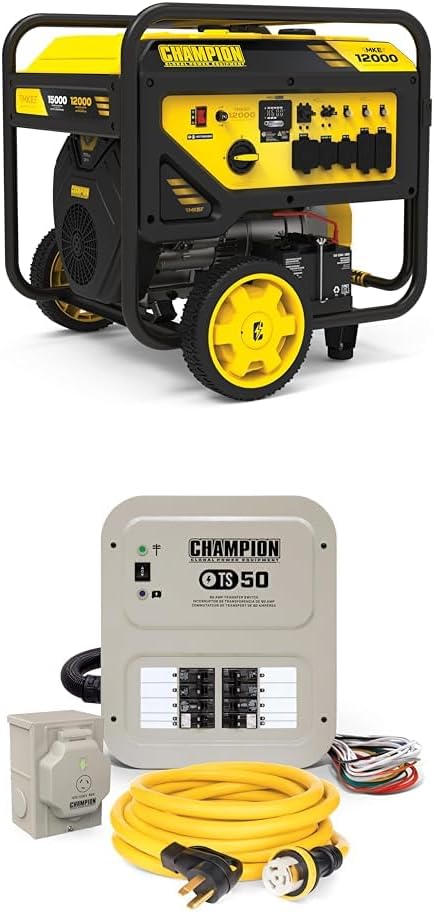 Champion Power Equipment 15,000-Watt MKE Series Portable Generator with Electric Start and 50-Amp Manual Transfer Switch and Power Cord.