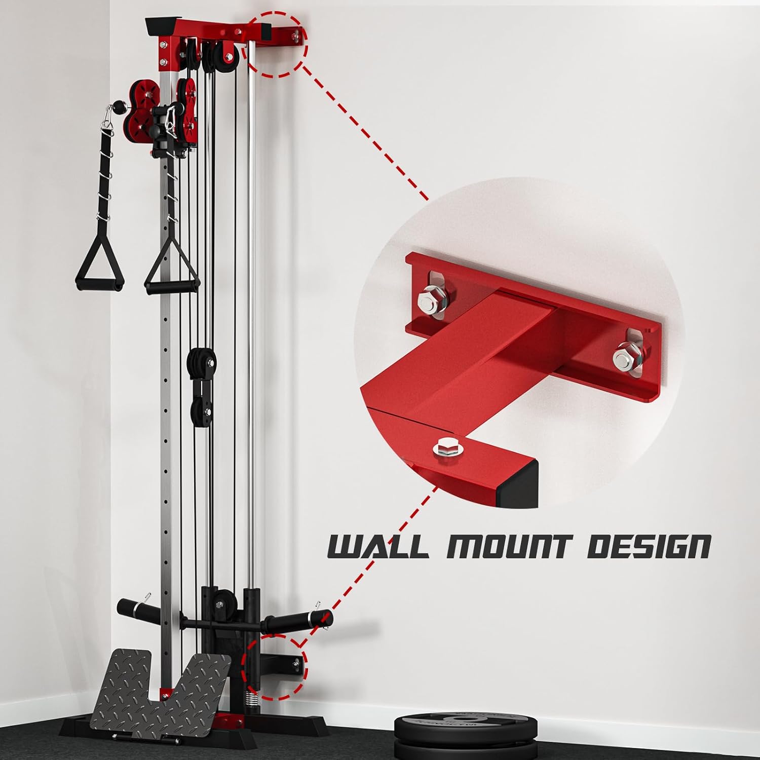 Cable Station Wall Mounted, 18 Height Pulley Tower, LAT Pull-Down Machine with Adjustable Dual Pulley System, High and Low Cable Crossover Machine with LAT Row LAT Tower for Home Gym