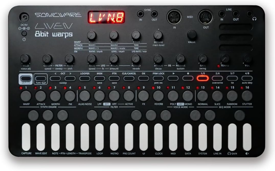 Sonicware Liven 8bit Warps [8-bit Synthesizer with 4-track Looper] – Portable, Battery-Powered & Built-in Speaker for On-the-Go Sound Creation, Covering Chiptune, Game Music, and Ambient Music