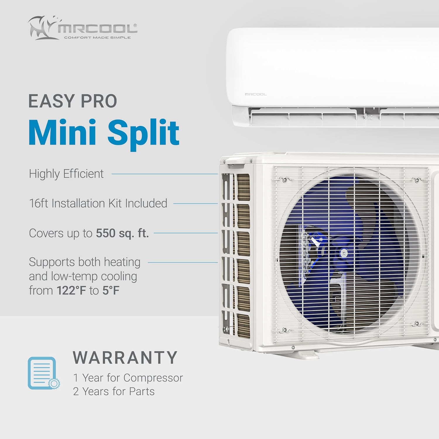 MRCOOL 12000 BTU 115V Ductless Inverter Mini Split Air Conditioner & Heat Pump System, Easy Pro Series - Wall-Mounted AC Unit w/Heating and Cooling for Home, Office & Commercial Space