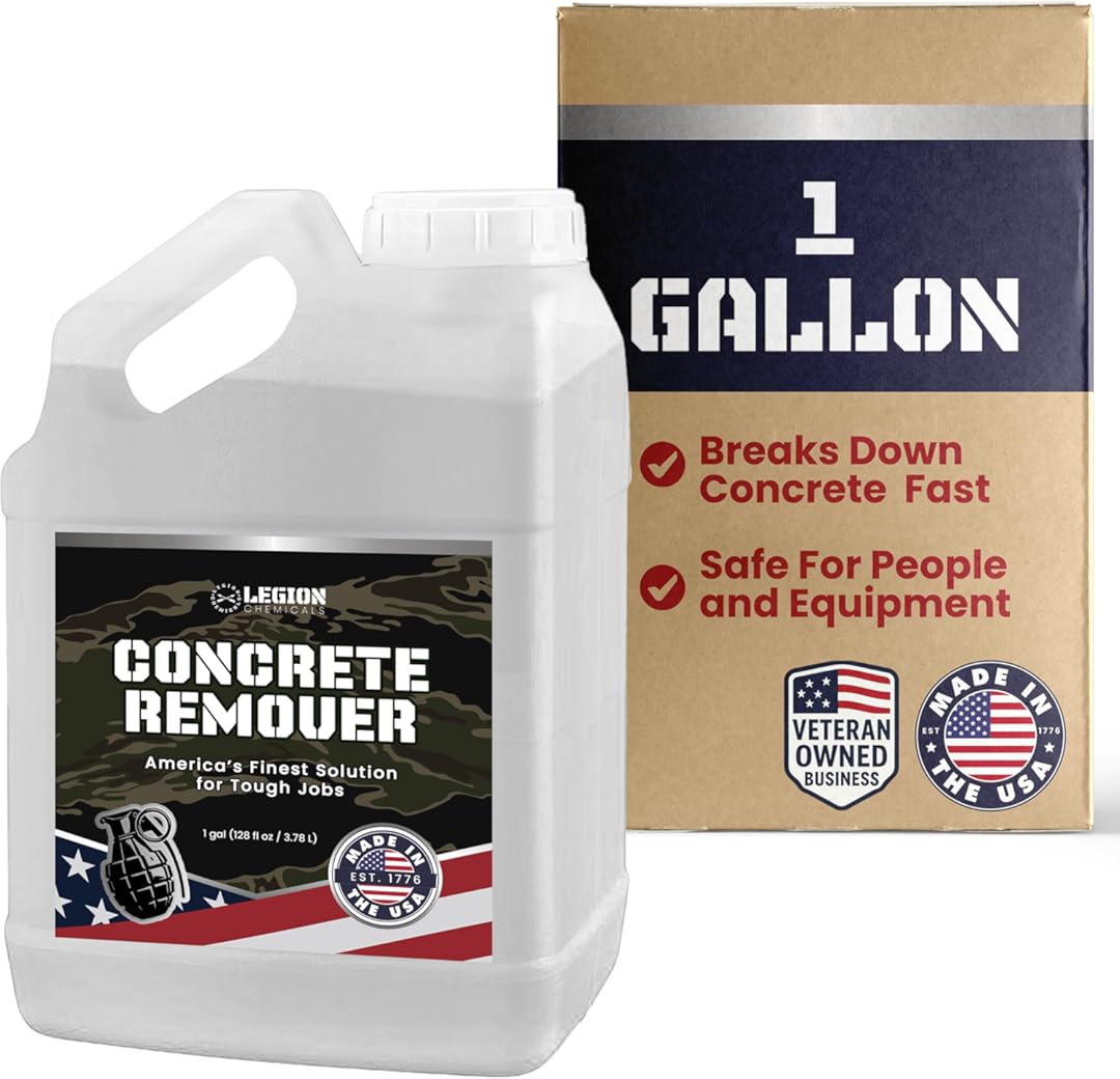 Heavy Concrete Remover – Dried Concrete & Cement Dissolver (Non-Corrosive, Biodegradable Acid Alternative), Safe on Equipment, 1-Gallon Jug