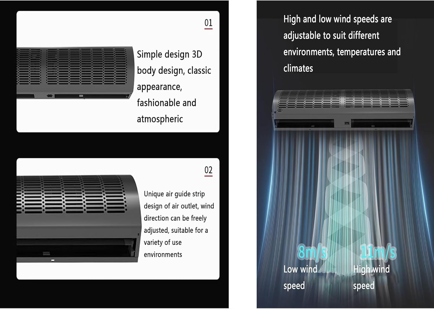 Black Energy-Saving Air Curtain Machine with Remote Control, Suitable for Elevator Cars and Shops, 2 Speed Adjustable(150cm(59inch))