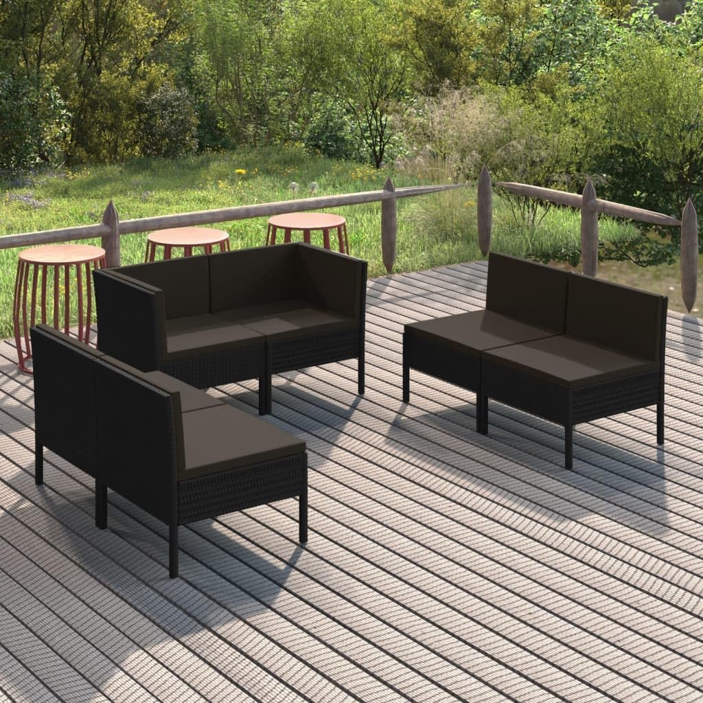 6 Piece Patio Lounge Set with Cushions Poly Rattan Black, Outdoor Lounge Set: Relaxing Comfort with WeatherResistant Design for Patio and Garden Patio Furniture Sets, Outdoor Furniture Sets
