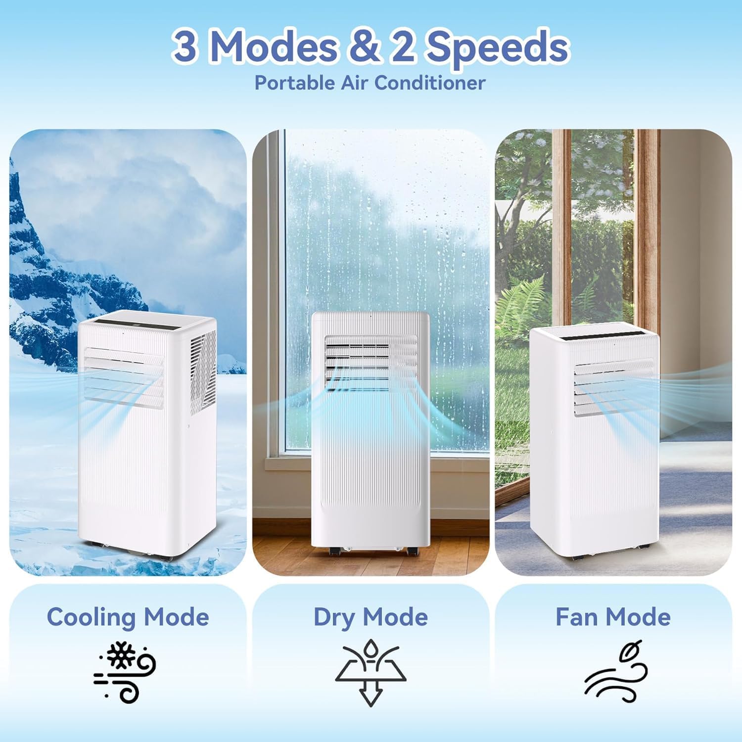 10000 BTU Portable Air Conditioner, Portable AC Unit with Cooling, Dehumidifier and Fan Functions, Cools Up to 560 Sq. Ft., Remote Control, LED Display Included, White Top