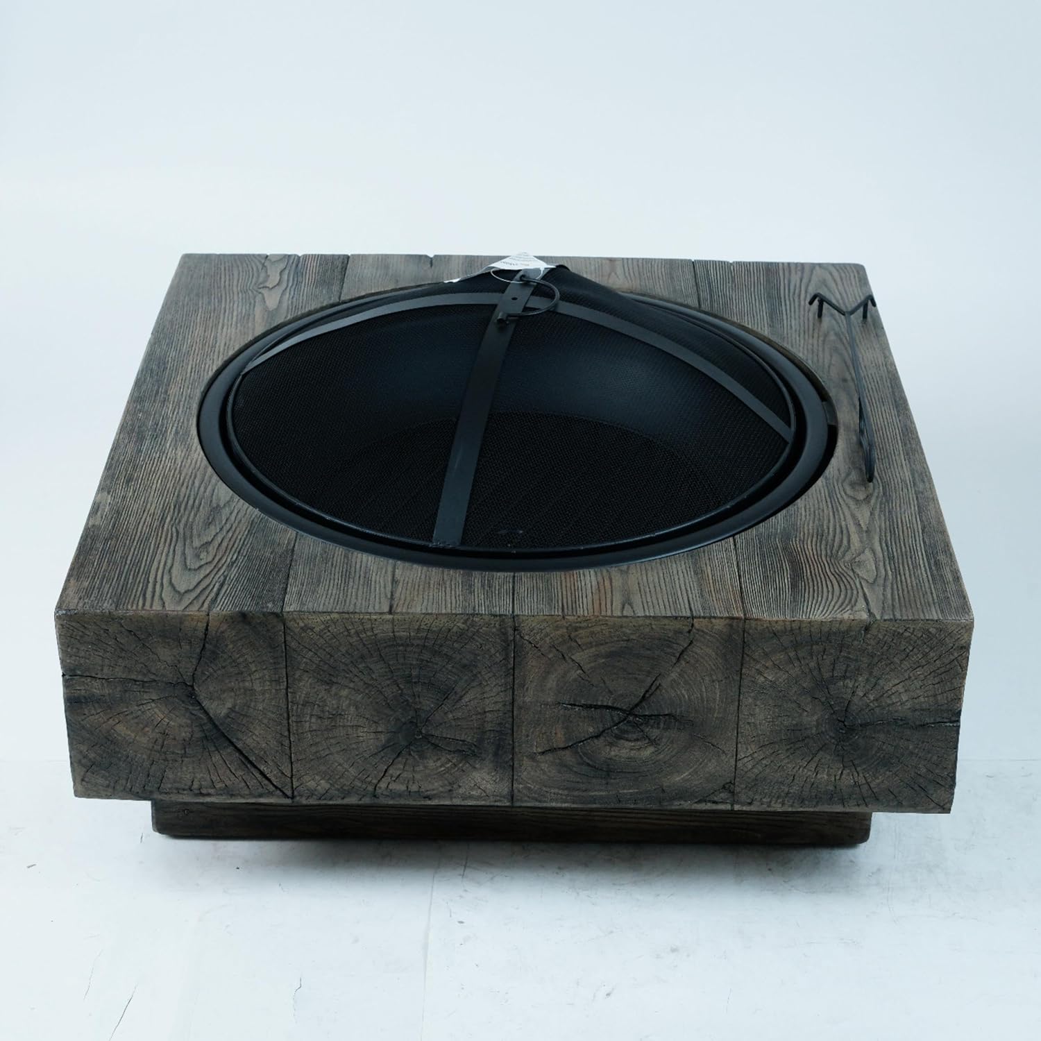 Wood-Fueled Outdoor Fire Pit with Wood Grain Design-Antique Dark Grey, 1 Door-Backyard, Patio, Camping-Durable Steel Construction (1 Doors)