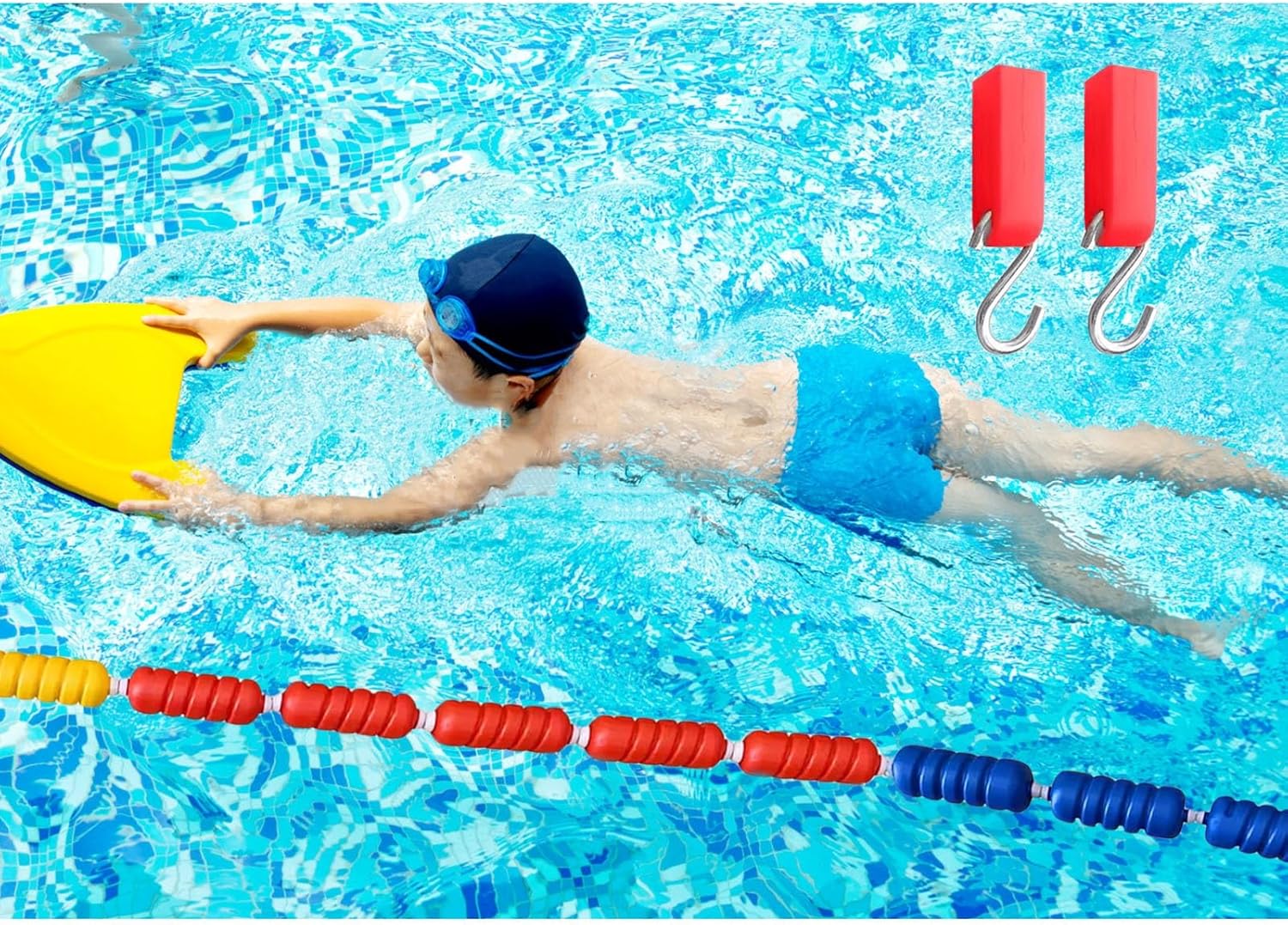 Swimming Pool Rope Float Line to Divide Pool, Pool Safety Rope & Float Kit Line for Shallow and Deep End & Protect Kids Children, In-ground Pool Float Kit Rope Lanes