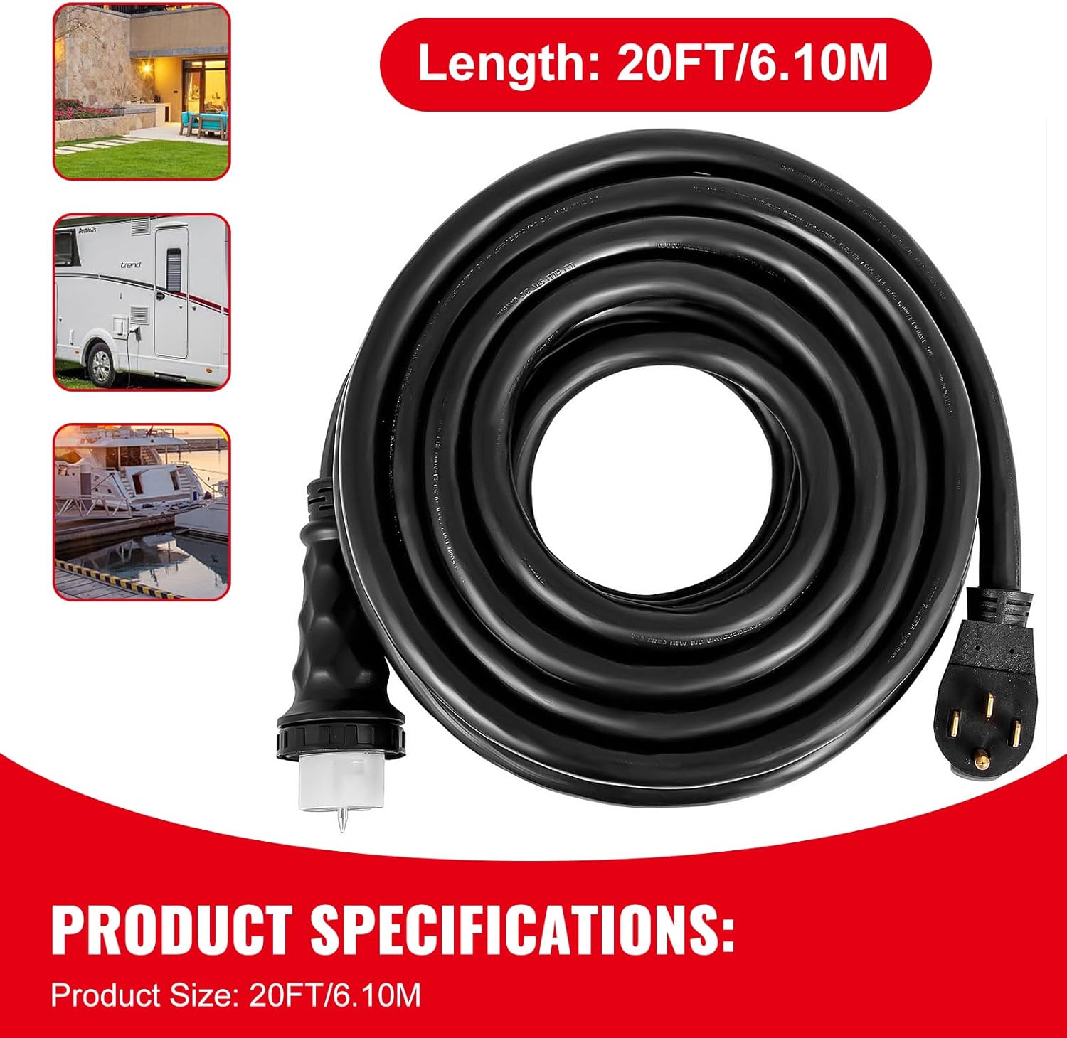 Happybuy 20FT Generator Power Cord 50A 125/250V Locking Connector, 14-50P to CS6364 for Outdoor, Emergency, RV Use