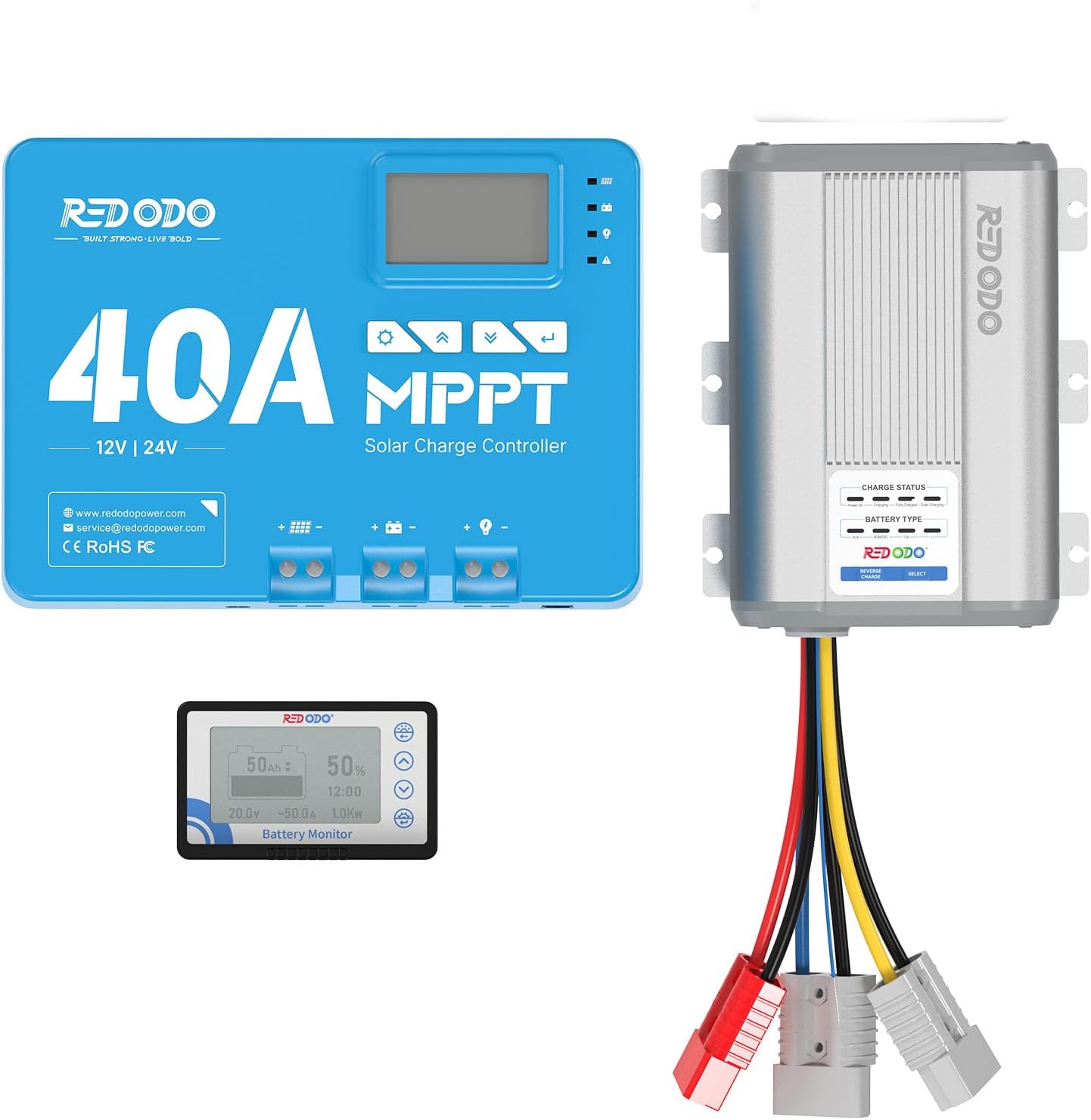 Redodo MPPT Solar Charge Controller 40Amp 12V/24V DC Built in Bluetooth, 12V 40A DC to DC Charger with MPPT and 500A Shunt Battery Monitor