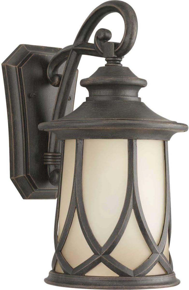 Resort Collection 1-Light Etched Umber Glass Craftsman Outdoor Medium Wall Lantern Light Aged Copper
