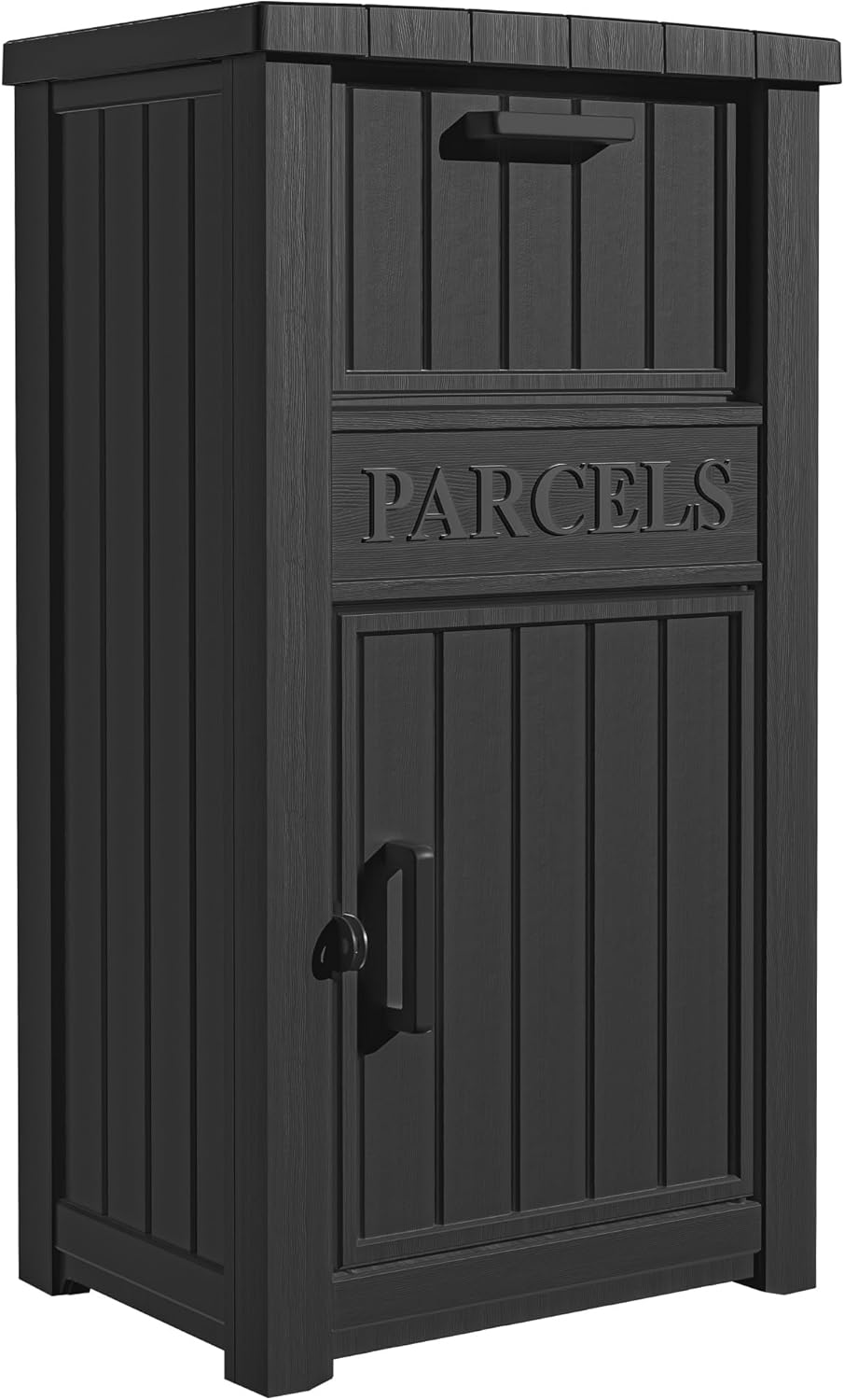 LHBcraft Package Delivery Boxes for Outside, Lockable Outdoor Storage Box Waterproof, Large Anti-Theft Parcel Drop Box with Auto Tilt Off, Delivery Box for Porch, Curbside, House, Black