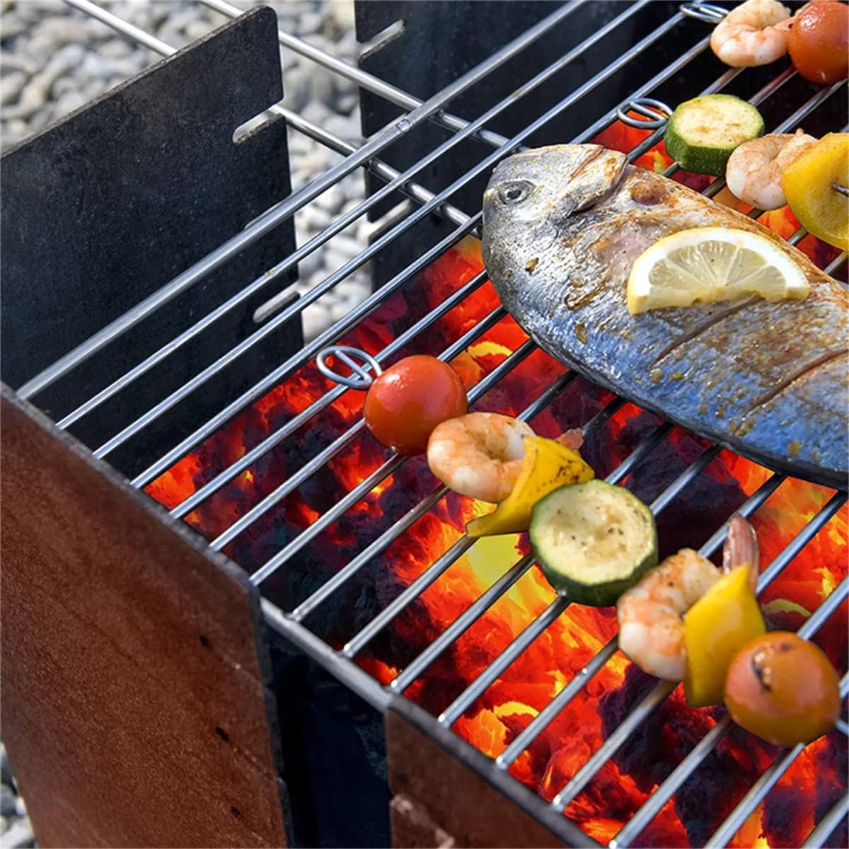 BBQ Grill Corten Steel Square Fire Pit Wood Charcoal Burning Patio Backyard Garden Picnic Outdoor Barbecue Bonfire Fireplace 17.7 inch Side Length