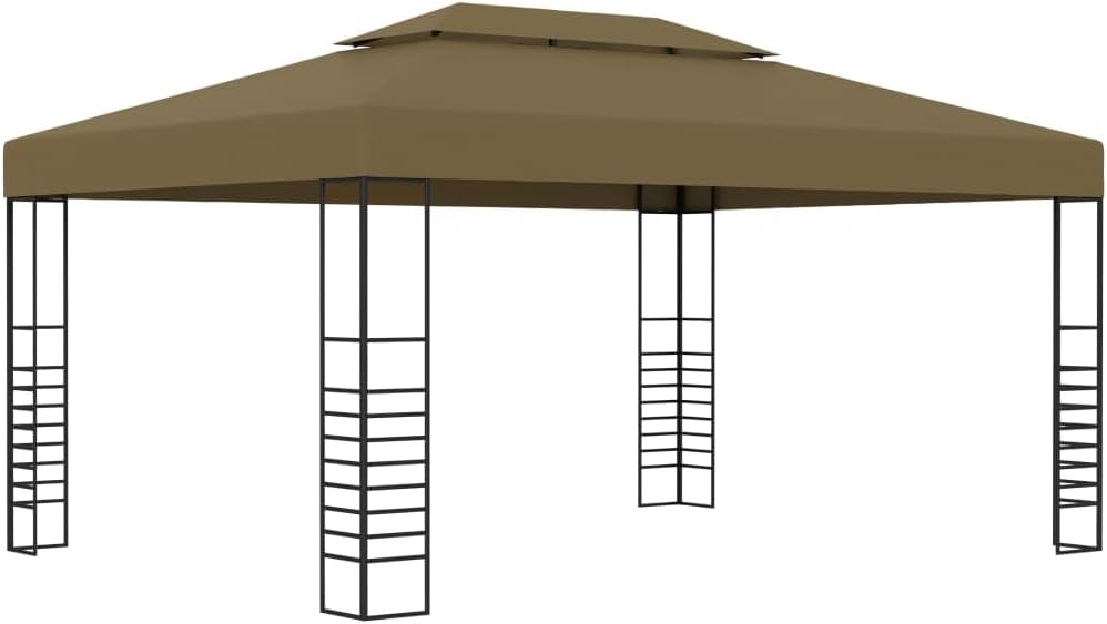 Rectangular Outdoor Canopy Gazebo, Taupe Polyester Fabric, Steel Frame, 10x13 ft Large Decorative Inlays for Patio, Garden, Backyard Gatherings Outdoor Structures