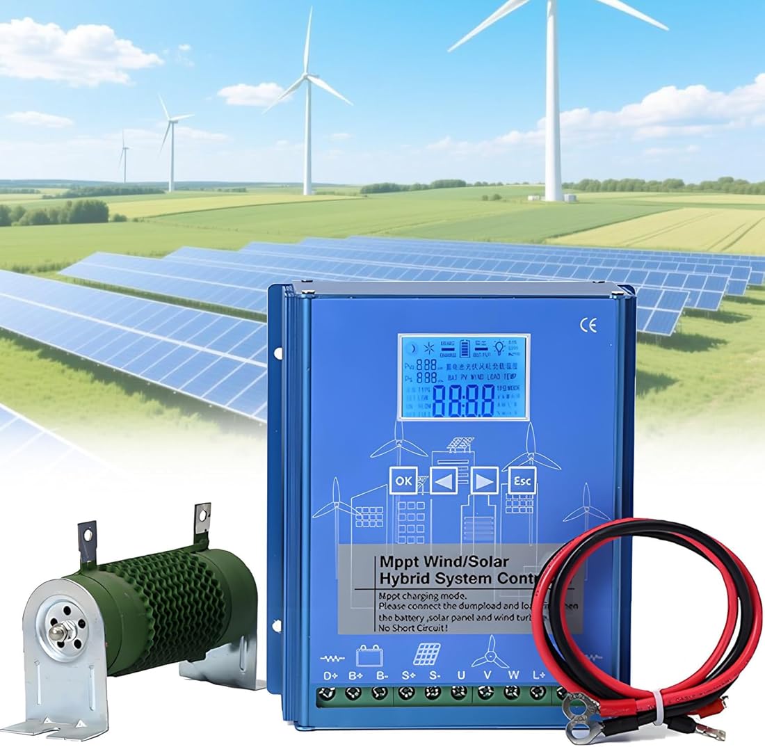 12v/24v LCD Display Mppt Boost Charging Multifunctional Wind Solar Controller,Wind Solar Hybrid Controller with Dump Load, Operating Temperature Range -20℃ - 55℃,for Residences 8000W