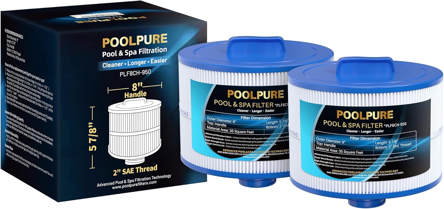 POOLPURE 8CH-950 Replacement for 10-2785 Bullfrog Spa Filter, PBF35, PBF50-F2S, Filbur FC-0536, Excel Filters XLS-834, Aladdin 15052, Baleen AK-90311, 2