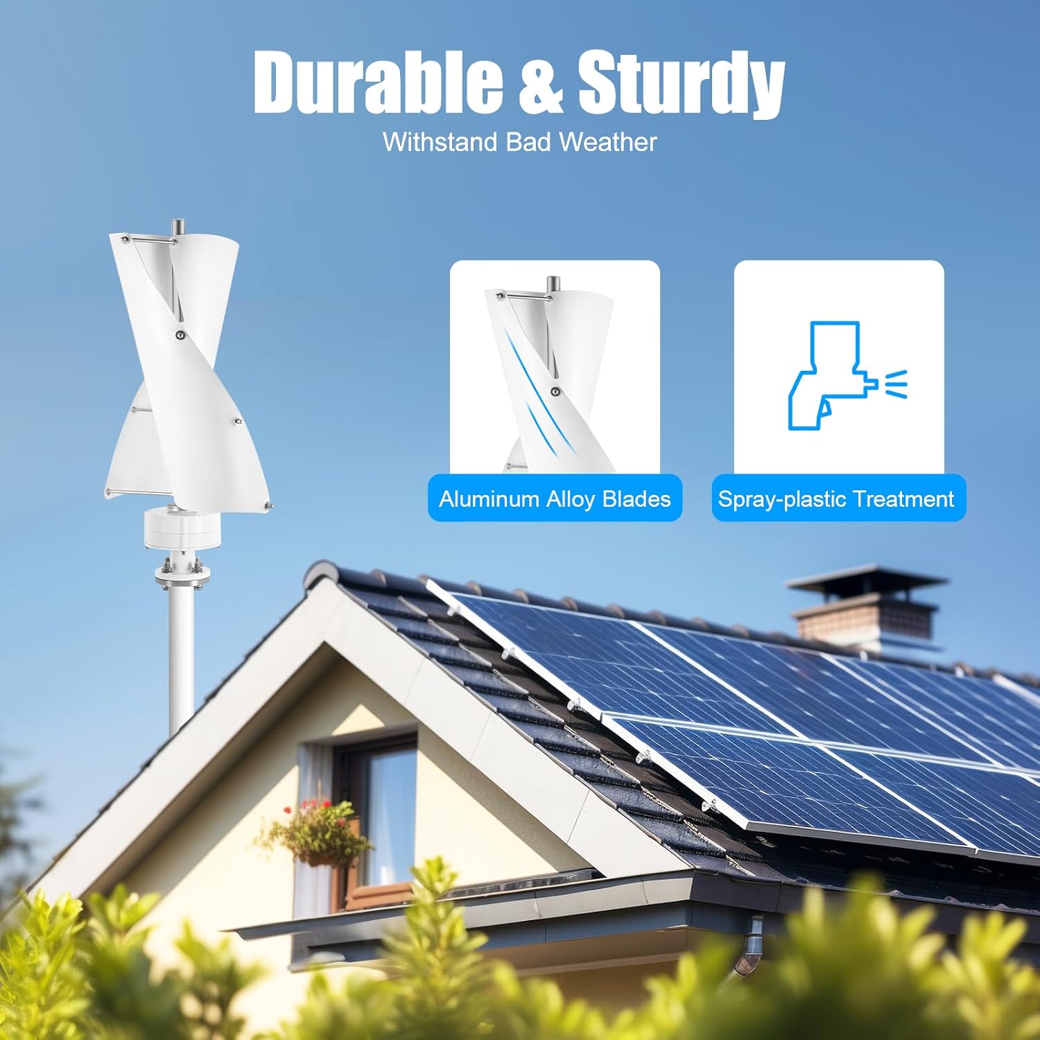 Vertical Wind Turbine Generator Kit, 500W 12V Helix Maglev Axis Wind Turbine Generator with 2-Blades Wind Power Generator Kit W/PWM Controller Windmill Generator System