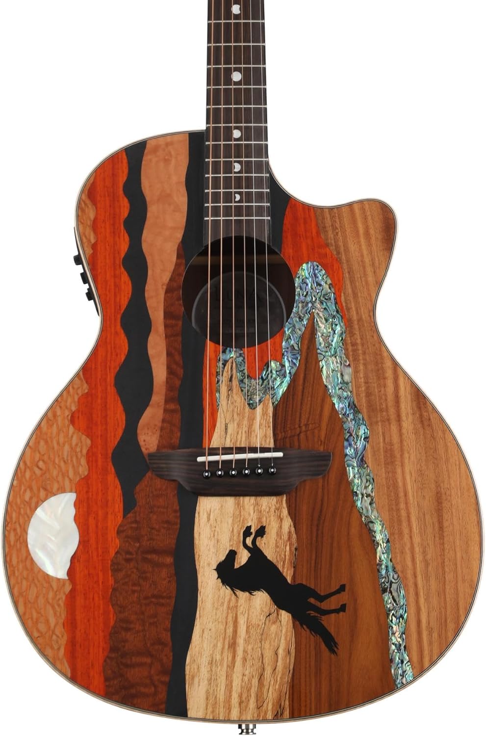 Luna Guitars 6 String Vista Stallion Tropical Wood Acoustic/Electric Guitar with Case, Gloss, Right, Natural (VISTASTALLION)