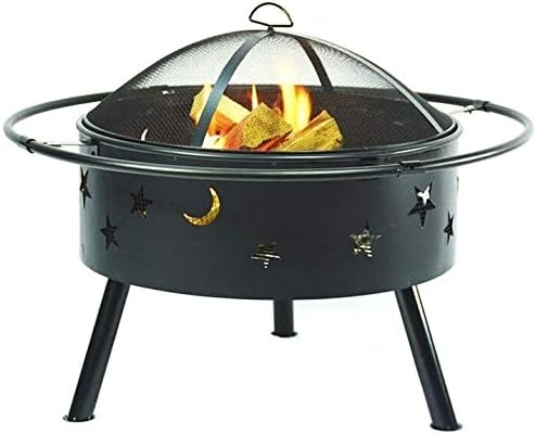 Fire Pits Outdoor Wood Burning Round Fire Pit - Outdoor Bronze Fire Pit Metal Poker Iron,Mesh Ember and Spark Guard Screen Cover Household with Cover BBQ Cooking for Outside Camping Backyar