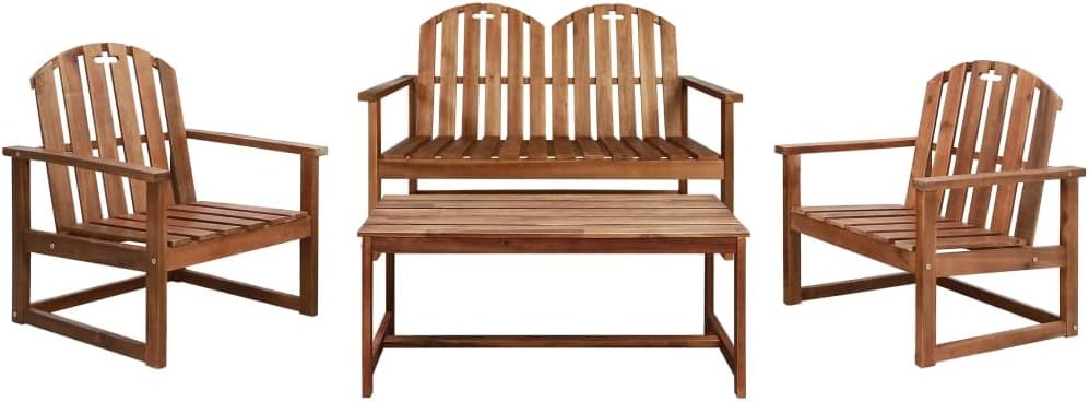 Brown Solid Acacia Wood Outdoor Sofa Set, 4-Piece Patio Furniture for Garden, Durable Lounge Seating, Weather-Resistant, Easy Assembly