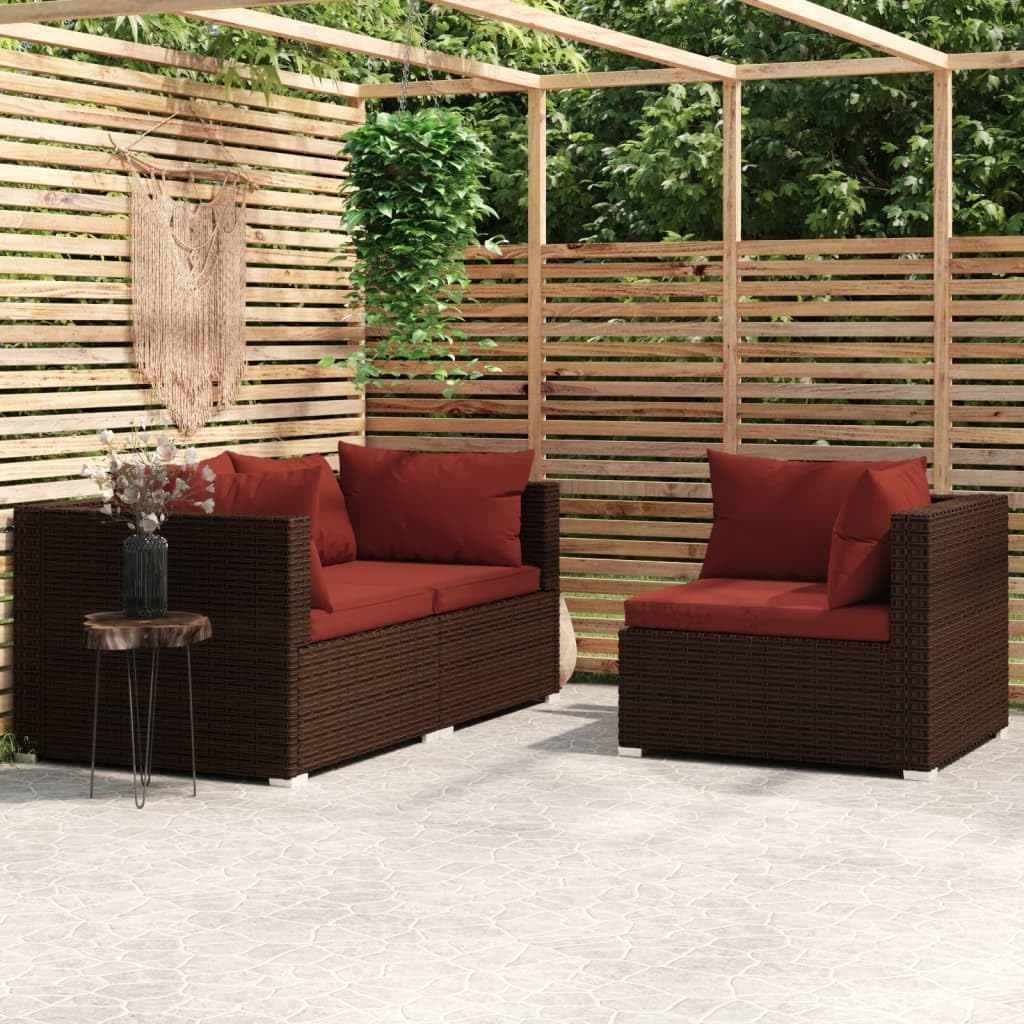 3 Piece Patio Lounge Set with Cushions Brown Poly Rattan,Cozy Patio Lounge Set with Modular Design for Versatile Outdoor Relaxation Outdoor Furniture Sets, Sectional Sofa Units