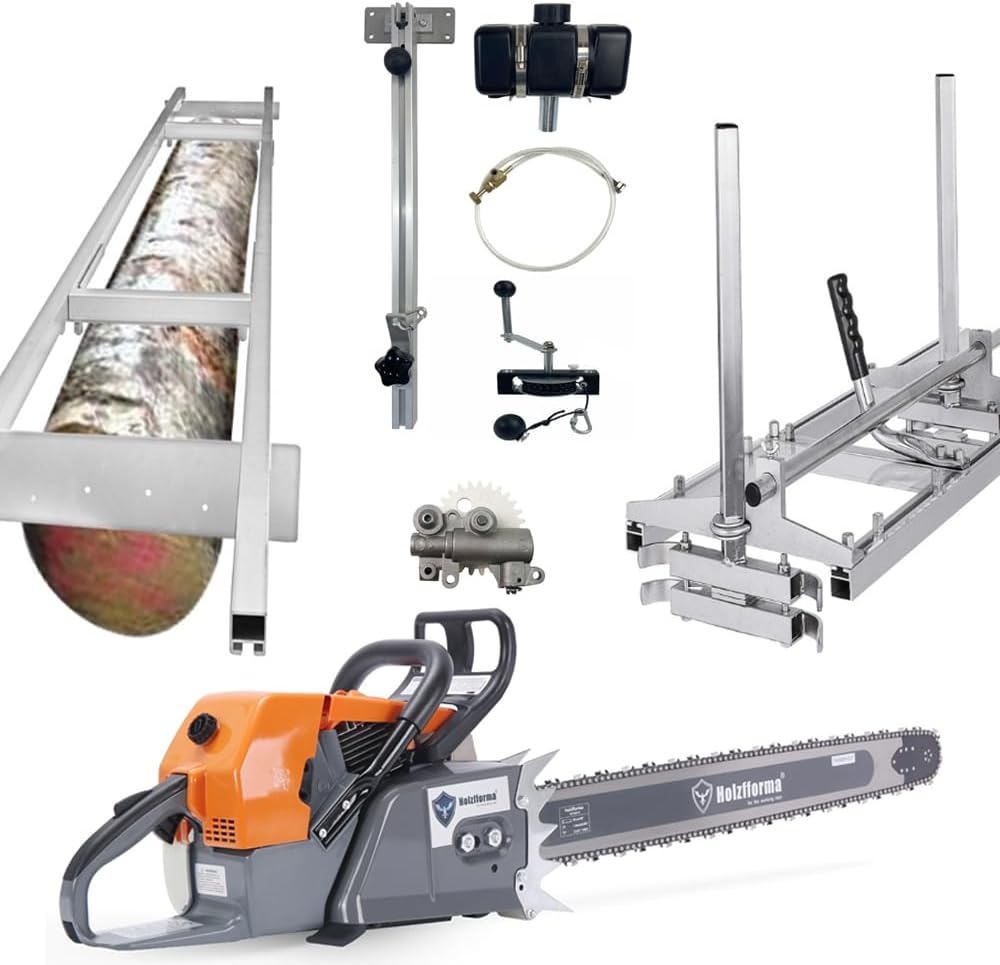 6x Holzfforma G888 Power Head 36inch Chainsaw Mill 9FT Milling Rail Auxiliary Oiler Winch 36inch Guide Bar and Saw Chain .404'' .063'' and High Output Oiler